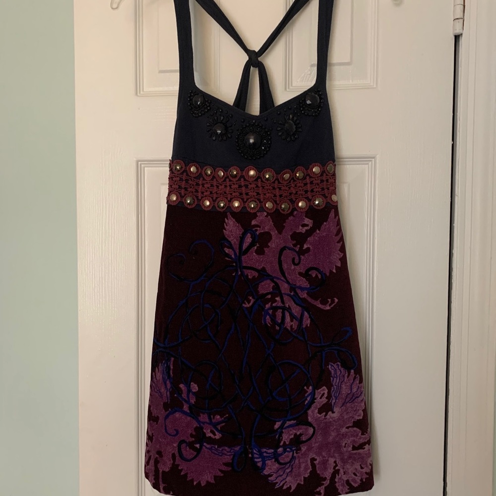 FREE PEOPLE purple and navy velvet-like tank dress
